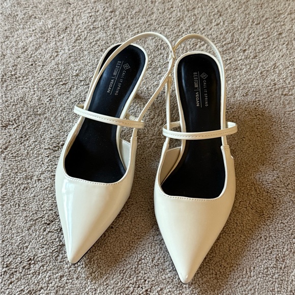 Call It Spring Cream Pointed Slingback Kitten Heels - Picture 1 of 7